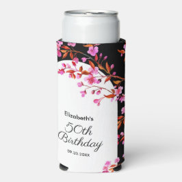 Chique Cherry Blossom Sakura Zwart Wit Verjaardag Seltzer Blikjeskoeler