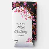 Chique Cherry Blossom Sakura Zwart Wit Verjaardag Seltzer Blikjeskoeler (Achterkant)