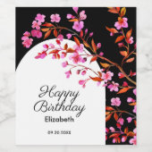 Chique Cherry Blossom Sakura Zwart Wit Verjaardag Wijn Etiket (Enkel label)