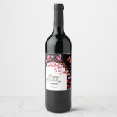 Chique Cherry Blossom Sakura Zwart Wit Verjaardag Wijn Etiket (Voorkant)