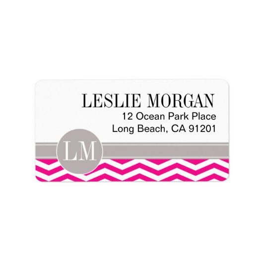 Chique Chevron Monogram | Fuschia Etiket (Voorkant)
