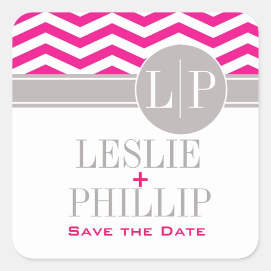 Chique Chevron Monogram | Fuschia Vierkante Sticker (Voorkant)