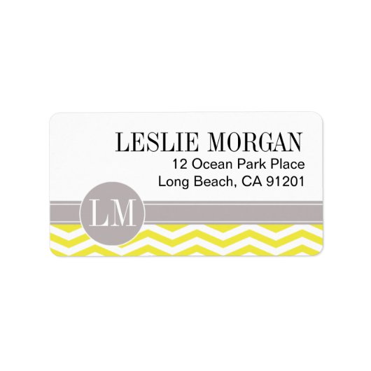 Chique Chevron Monogram | geel Etiket (Voorkant)