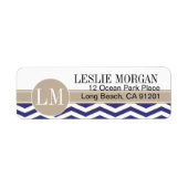Chique Chevron Monogram | marine Etiket (Voorkant)