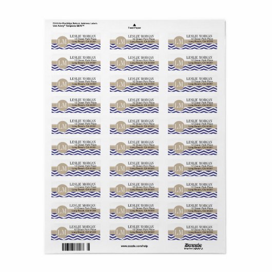 Chique Chevron Monogram | marine Etiket (Full Sheet)