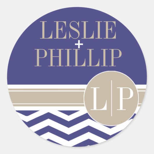 Chique Chevron Monogram | marine Ronde Sticker (Voorkant)