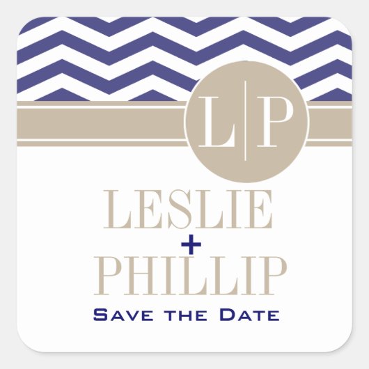 Chique Chevron Monogram | marine Vierkante Sticker (Voorkant)