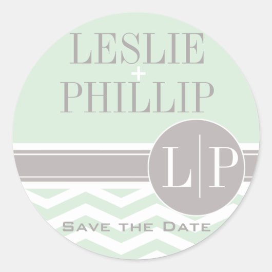 Chique Chevron Monogram | Munt Ronde Sticker (Voorkant)