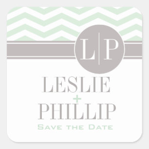 Chique Chevron Monogram Munt Vierkante Sticker