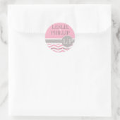 Chique Chevron Monogram | roze Ronde Sticker (Tas)