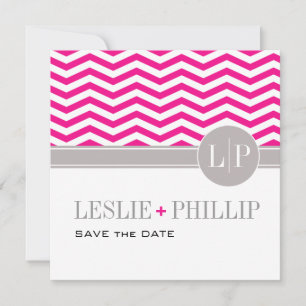 Chique Chevron Monogram Save the Date   fuchsia