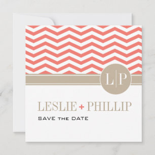 Chique Chevron Monogram Save the Date   koraalrood