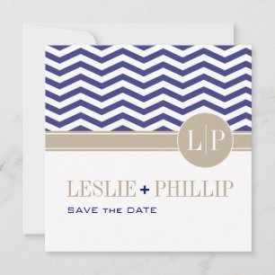 Chique Chevron Monogram Save the Date   marineblau