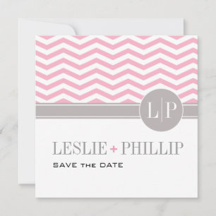 Chique Chevron Monogram Save the Date   roze