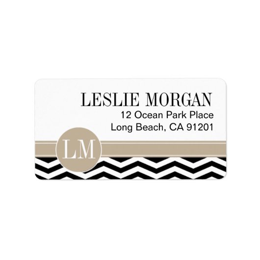 Chique Chevron Monogram | zwart Etiket (Voorkant)