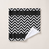 Chique Chevron Patroon op Zwarte Witte Monogram Bad Handdoek (Wasdoekje)