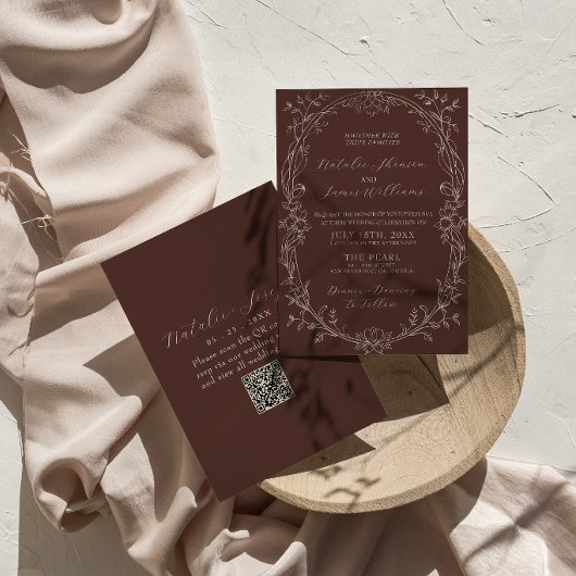 Chique Chocolade Bruine Oude Geld QR Code Huwelijk Kaart