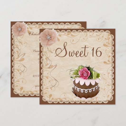 Chique Chocolade Cake & Diamonds Roos Sweet 16 Kaart (Voorkant / Achterkant)