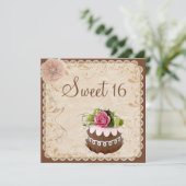 Chique Chocolade Cake & Diamonds Roos Sweet 16 Kaart (Staand voorkant)