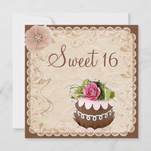 Chique Chocolade Cake & Diamonds Roos Sweet 16 Kaart (Voorkant)