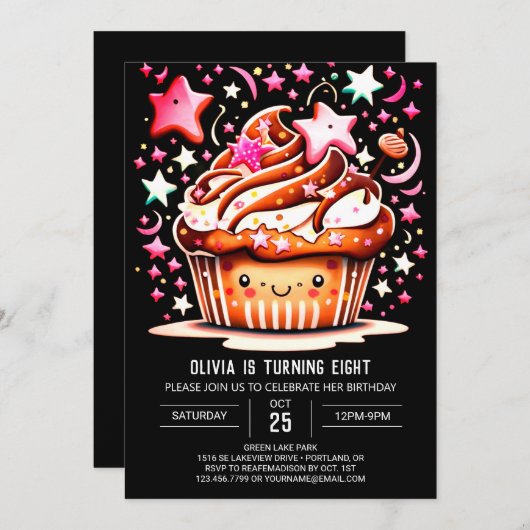 Chique Chocolade Delight Muffin Meisje Verjaardag Kaart (Voorkant / Achterkant)