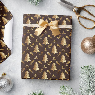 Chique chocoladebruine en gouden kerstcadeau cadeaupapier