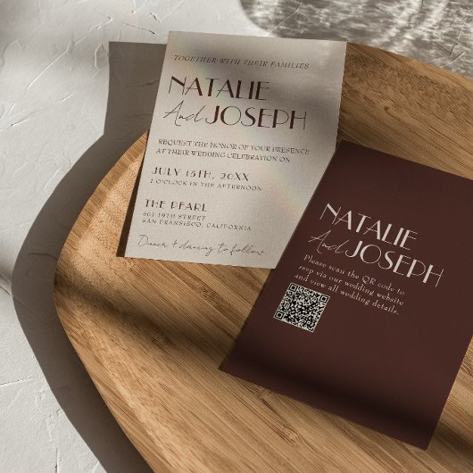 Chique Chocoladebruine QR-code Oude Rijke Bruiloft Kaart