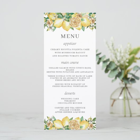Chique Citroen Bloemen Groen Bruiloft Menu (Staand voorkant)