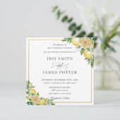 Chique Citroen Bloemen Groen Goud Bruiloft Plein Kaart (Staand voorkant)