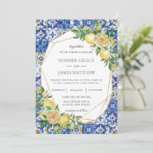 Chique citroen bloemengroen geometrische bruiloft kaart (Staand voorkant)