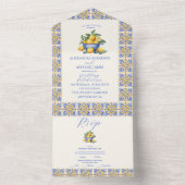 Chique citroen bloemengroen mediterrane bruiloft all in one uitnodiging (Binnen)
