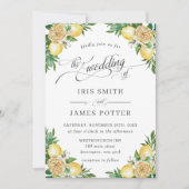 Chique citroen bloemengroen mediterrane bruiloft kaart (Voorkant)