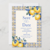 Chique citroen bloemengroen mediterrane bruiloft save the date (Voorkant)