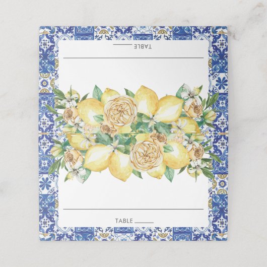 Chique citroen groen bloemenmediterraan bruids plaatskaartje (Buitenkant ongevouwen)