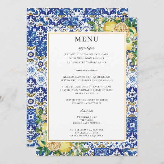 Chique citroenen bloemengroen mozaïek bruiloft men programmakaart (Voorkant / Achterkant)