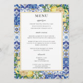 Chique citroenen bloemengroen mozaïek bruiloft men programmakaart (Voorkant)