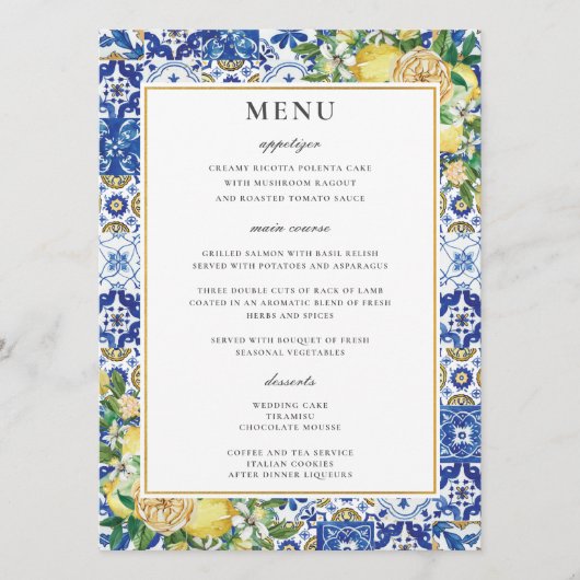 Chique citroenen bloemengroen mozaïek bruiloft men programmakaart (Voorkant)