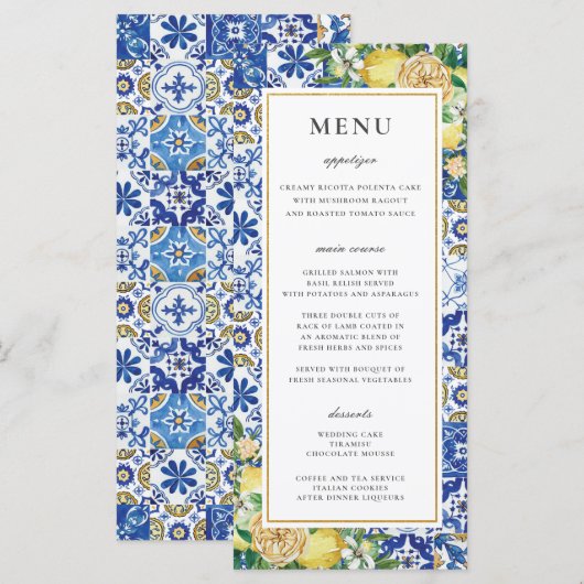 Chique citroenen bloemengroen mozaïek bruiloft men programmakaart (Voorkant / Achterkant)