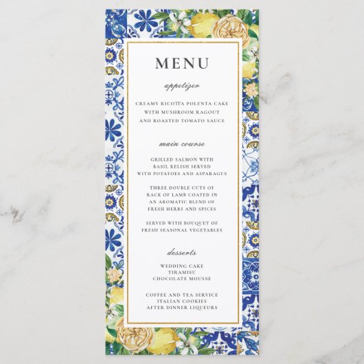 Chique citroenen bloemengroen mozaïek bruiloft men programmakaart (Voorkant)