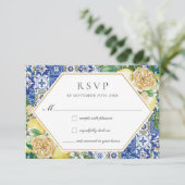 Chique citroenen geel bloemengroen bruiloft RSVP kaartje (Staand voorkant)