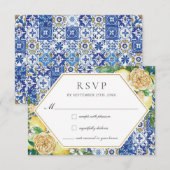 Chique citroenen geel bloemengroen bruiloft RSVP kaartje (Voorkant / Achterkant)