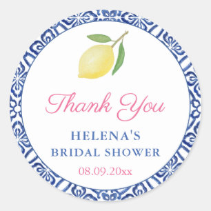 Chique citroenen italiaans blauw Tegels Vrijgezell Ronde Sticker