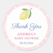 Chique citroenen roze witte baby shower favoriet ronde sticker (Voorkant)