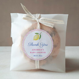 Chique citroenen roze witte meisje babyshower favo ronde sticker