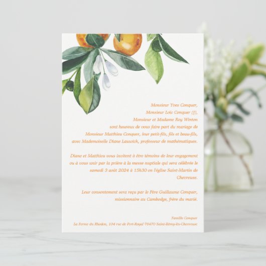 Chique Citrus Sinaasappel Botanische Boho Bruiloft Kaart (Staand voorkant)