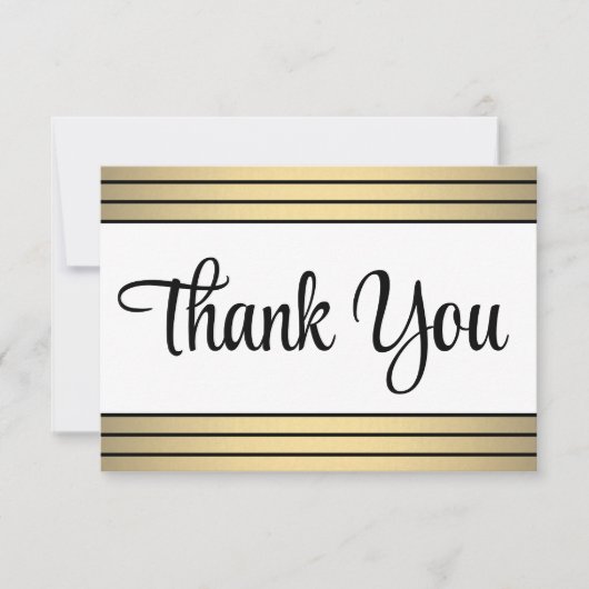 Chique Classic Zwart & Gouden Strepen Elegant Scri Bedankkaart (Voorkant)