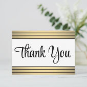 Chique Classic Zwart & Gouden Strepen Elegant Scri Bedankkaart (Staand voorkant)