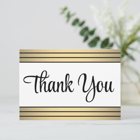 Chique Classic Zwart & Gouden Strepen Elegant Scri Bedankkaart (Staand voorkant)