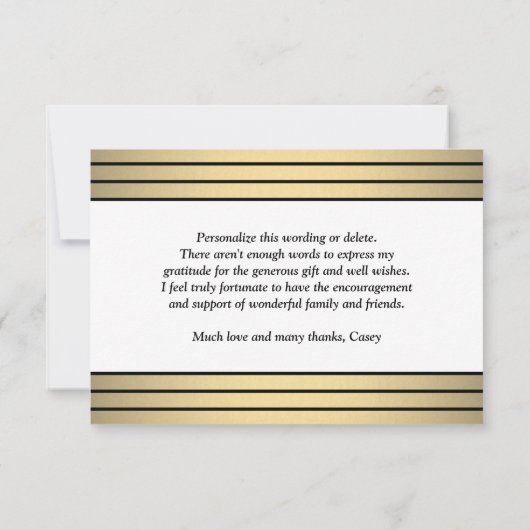 Chique Classic Zwart & Gouden Strepen Elegant Scri Bedankkaart (Achterkant)