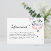 Chique classy grijs roze waterverf bruiloft detail informatiekaartje (Staand voorkant)